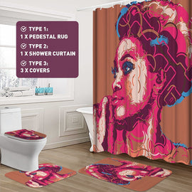 1xNon-Slip Pedestal Rug/1xShower Curtain /3xCovers Bathroom Toilet Cover Cushion Carpet Waterproof