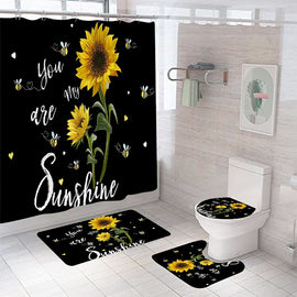 Sunflower Waterproof Bathroom Mildew-proof Waterproof Shower Curtain Bath Mat Non-slip Pedestal Rug Toilet Seat Cover Floor Mat Carpets