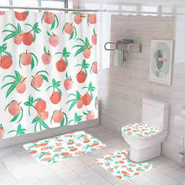 Green Leaves peach  Waterproof Shower Curtain Bathroom Non-slip Mats Bath Carpets Toilet Seat Cover Floor Mat Bathroom Decor
