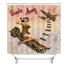 USA Sexy girl bomb HD Print Bathroom Shower Curtain Mildew and Waterproof Never Fade Machine Washable