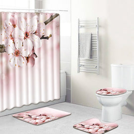 Floral 4pcs Shower Curtain Set Anti Slip Bath Mat for Home Decor Carpet Bathroom Toilet Seat Cover Accessories Kitchen Rugs Set