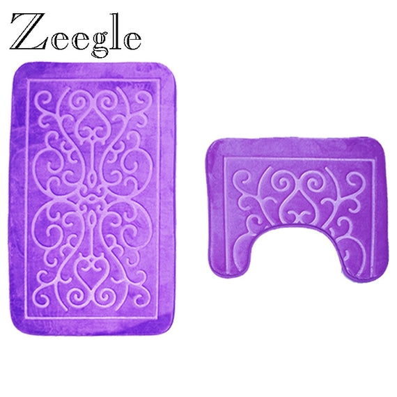 Zeegle Bathroom Bath Mat Set Toilet Rugs Non-slip 3D Embossed Seat Cover Carpets Home Decoration Shower Room Rug Floor Mats