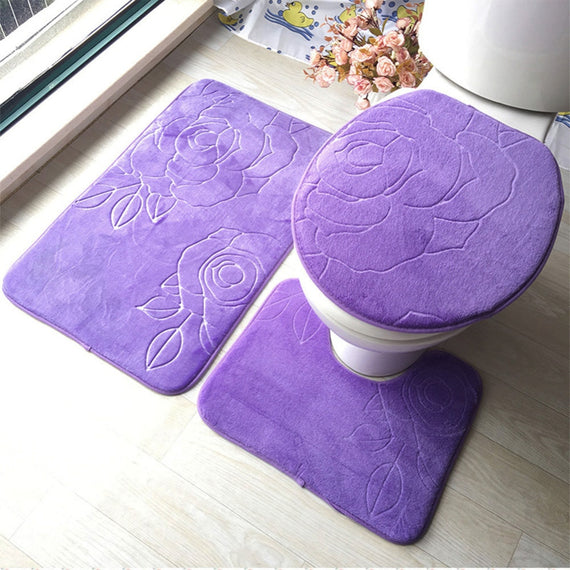 3Pcs/set Bathroom Mat Set Flannel Anti-Slip Kitchen Bath Mat Carpet Bathroom Toliet Rug Washable Tapete Banheiro