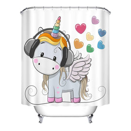 Cute Cartoon Unicorn n Music Heart Unique Shower Curtain Unicorn Theme Design House Decor for Bathroom