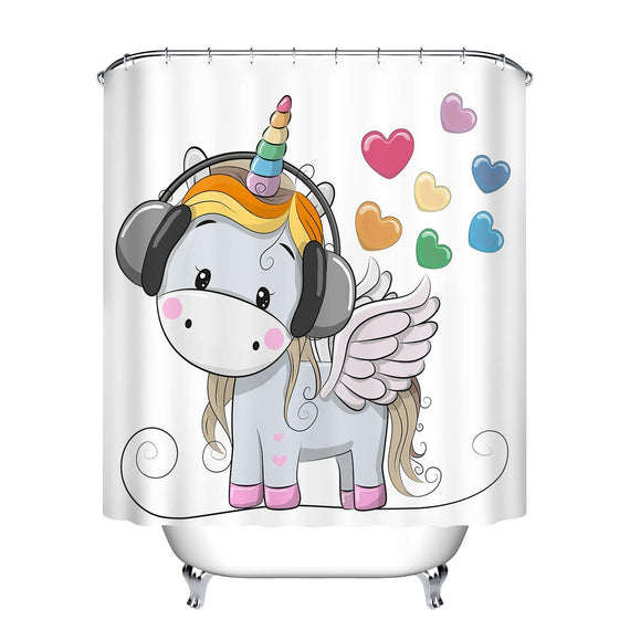 Cute Cartoon Unicorn n Music Heart Unique Shower Curtain Unicorn Theme Design House Decor for Bathroom