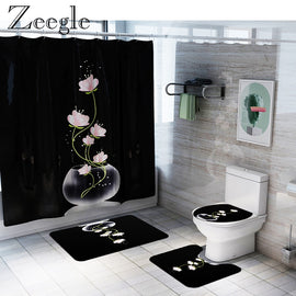 Bath Mat and Shower Curtain Set Bathroom Carpet Shower Curtain Waterproof Bathroom Curtain Anti-slip Bathroom Carpet Rugs