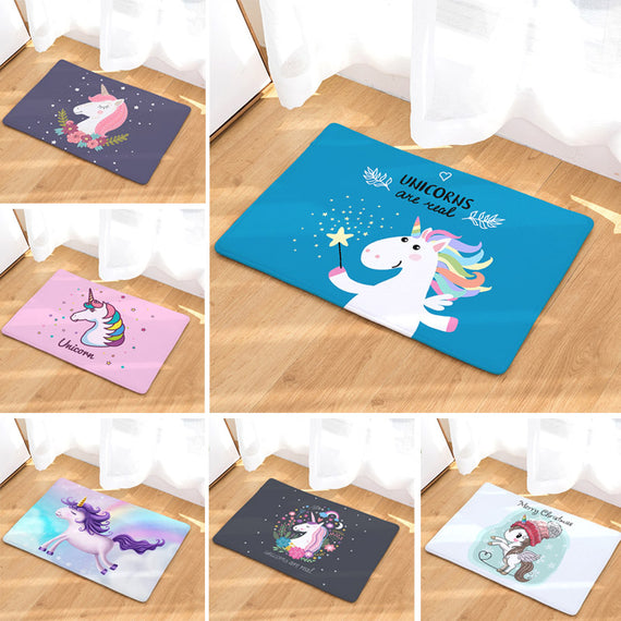 Unicorn Bath Mat 40x60cm Cartoon Printed Suede Rug Home Decoration Bathroom Toilet Carpet Anti-slip Kitchen Outdoor Floor Mat