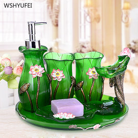 5Pcs European creative three-dimensional green lotus leaf resin resin home hotel bathroom supplies bathroom set toiletries set