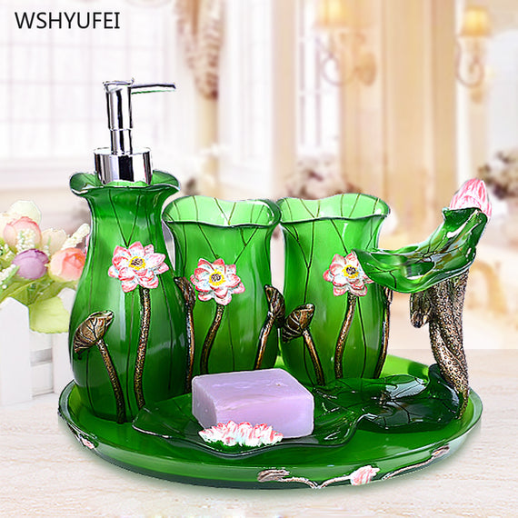 5Pcs European creative three-dimensional green lotus leaf resin resin home hotel bathroom supplies bathroom set toiletries set