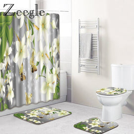 Zeegle Waterproof Shower Curtain 180x180 cm with Hooks Bath Mat Set Absorbent Bathroom Cover Toilet Seat Mat Bathroom Carpet Set