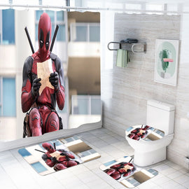 3D Print Bathroom Set for Home Custom Super Hero Polyester Waterproof Bath Curtains with Rug Toilet Lid Cover U shape Rugs Mat