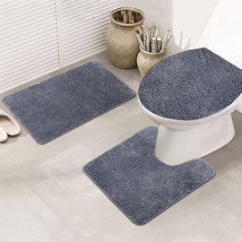 FANCAI  Toilet Three-piece Bathroom Mat  Waterproof  Anti-Slip Carpet Morden Plain  Bathroom Carpet