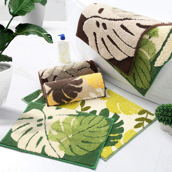 Novelty Fashion Concise Leaf Pattern Absorbent Doormat Anti-Slip Floor Mat Soft Carpet Foot Pad Rug N