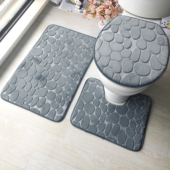 Flannel Embossed Carpet Bath Absorbent Waterproof Floor Mats 3pcs/set Set Carpets Bathroom Shower Mat Non Slip Toilet Carpet Set