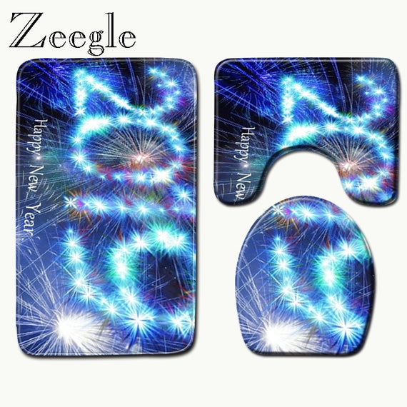 Zeegle Shower Carpet 3 pcs Toilet Rugs Flannel Anti Slip Bathroom Carpets Set Home Toilet Lid Cover Shower Room Rug Floor Mats