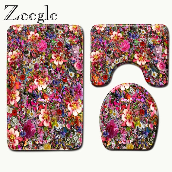 Zeegle 3D Bath Mat for Bathroom Shower Room Carpet Toilet Lid Cover Bathroom Floor Mats Microfiber Toilet Rugs