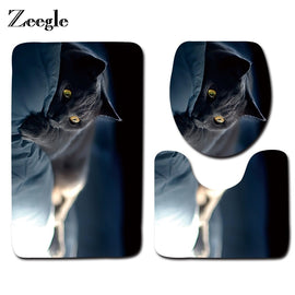 Zeegle Cat Printed Bath Mat Set Anti Slip Carpet Bathroom Rugs Toilet Pedestal Rug Absorbent Bathroom Cover Toilet Seat Mat