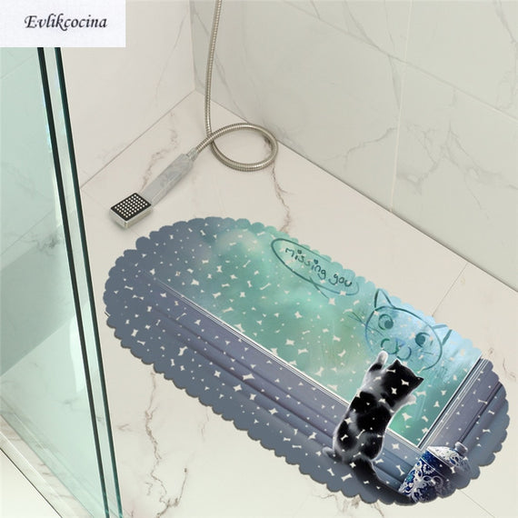 Free Shipping 35x70cm Cute Cat Nonslip Bathroom Mat Baby Safety Bath Mat Pad Keset Kaki Suction Shower Antideslizante Para Ducha