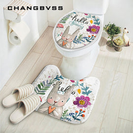 2pcs/set New Cut Cartoon Rabbit Animal Pattern Bathroom Set Carpet Absorbent Non-Slip Pedestal Rug Lid Toilet Cover Bath Mat