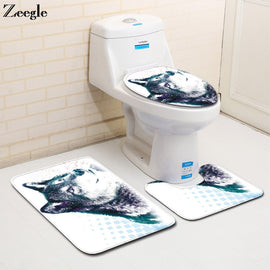 Bathroom Carpets Bath Mat Set Anti Slip Toilet Pedestal Rug Bathroom Cover Toilet Seat Foot Mat Fox Printed Polyester Toilet Set