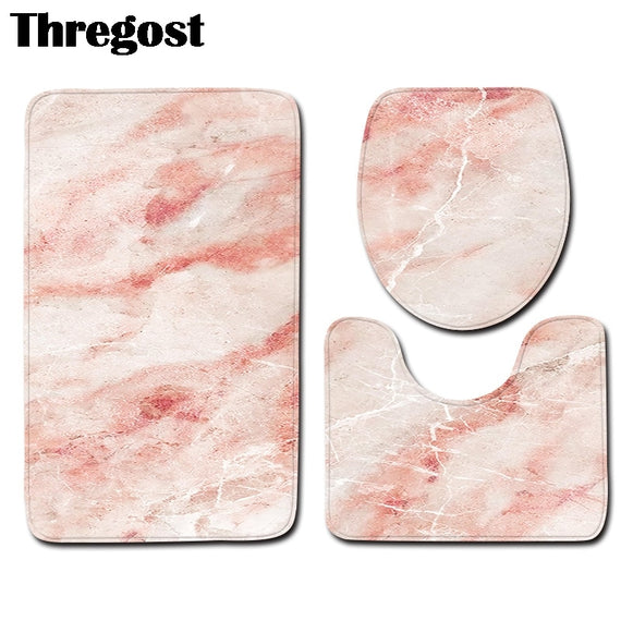 Modern Marble Striped Printed Shower Non Slip Mat Bath Room Rugs Washroom Mat 3 Piece Bath Mat Set Microfiber Rug