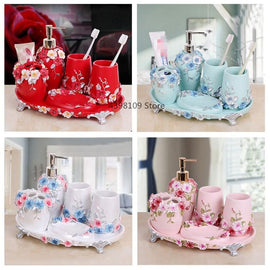 Bathroom toiletries, five-piece bathroom accessories, lotion bottle, toothbrush holder, new wedding items, bathroom products