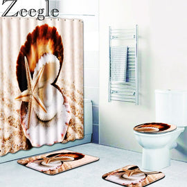 Zeegle 4Pcs Bathroom  Shower Curtain Pedestal Toilet Seat Mat Lid Bath Mat Underwater World Home Decor Bathroom Carpet