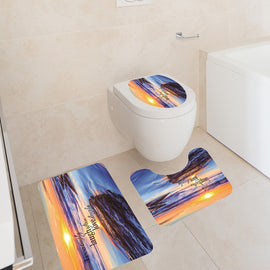 3pcs/set Print Bathroom Mat Home Toilet Lid Cover Shower Room Rug Non-Slip Bath Carpet Flannel Toilet Floor Rug