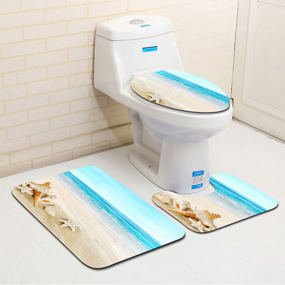 3Pcs/set Bathroom Mat Set Anti-Slip Kitchen Bath Mat Carpet Bathroom Toliet Rug Washable Beach Style