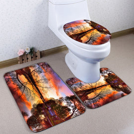 3 Piece Bath Mats Valentine's Day Bathroom Set Rug Anti Slip Carpet for Home Decor Toilet Mat 3D Bathroom Rug