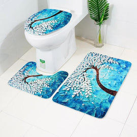 3pcs Bath Mat Set Shower Bathroom Mat Anti Slip Toilet Lid Cover Rug Floor Mats Floor Carpet Bathroom Decor Waterproof Footpad