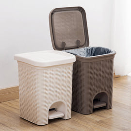 Imitation rattan pedal trash can creative living room small wastebasket household bathroom kitchen covered wastebasket