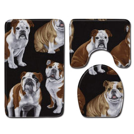 Modern 3D Cute Shar Pei Toilet Bath Mat Carpet Rug Sets Bathroom Shower Room Carpets Flannel Anti Slip 3 pcs Wolf Bath Mat Sets