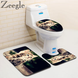 Bathroom Bath Mat Cat Printed Pedestal Rug Bath Foot Mat Microfiber Toilet Mat Absorbing Non-slip Toilet Floor Rugs Bath Mat