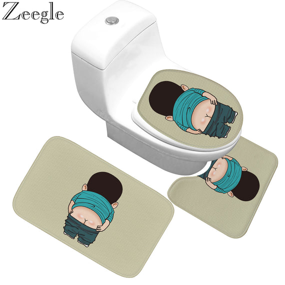 Zeegle Cartoon Bath Mat for Bathroom Non-Slip Pedestal Rug Lid Toilet Cover Bath Mat Bathroom Floor Rugs Toilet Carpet Mat