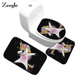 Zeegle Flannel Bath Mat Unicorn Printed Bathroom Carpet Absorbent Bathroom Floor Mat Bath Rugs Anti-slip Bathroom Mat Toilet Rug