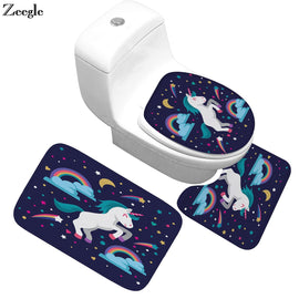 Zeegle Unicorn Printed 3pcs Bath Mat Absorbent Bathroom Rug Flannel Bathroom Floor Mat Bath Rugs Anti-slip Bathroom Carpet