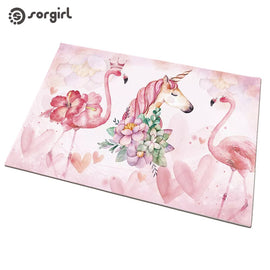 Flamingos and Unicorn Flowers mat  Doormats Front Door Mats Carpet Entrance Indoor Tropical rain forest plant Non-slip Floor Mat