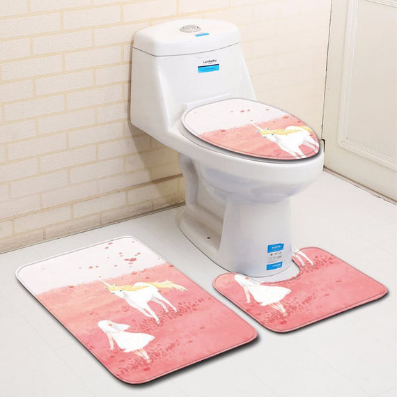 Unicorn Printed Carpet Bathroom Toilet Set Of 3 Sets Floor Mats Absorbent Non-slip Sponge Doormat Bathroom Toilet Rugs