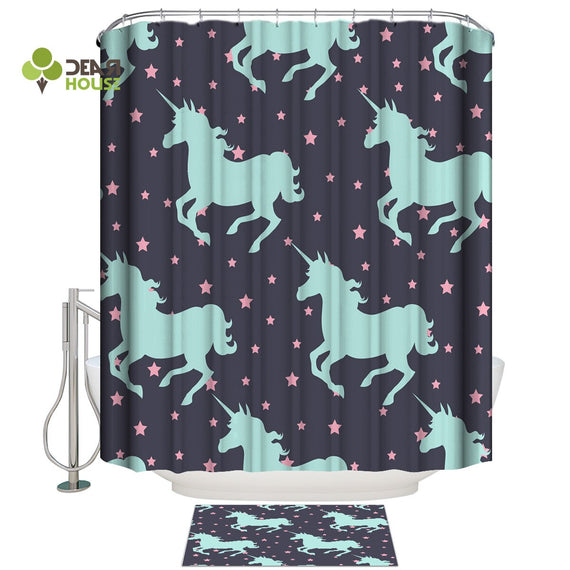 Dearhouse Unicorn Stars Silhouette Shower Curtain Bath Sets With Rugs Shower Curtain Doormat Sets