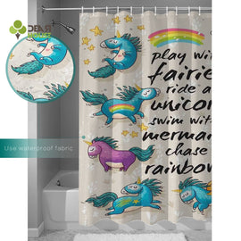 Dear House Cartoon Unicorn Shower Curtain Bath Sets With Rugs Shower Curtain Doormat Sets Waterproof Outdoor Inside Toilet Moder