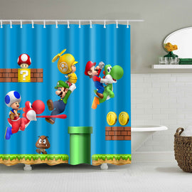 Kid Cartoon Shower Curtain Waterproof Polyester Fabric Print Boy Bathroom Drape for Dinosaur Super Mario