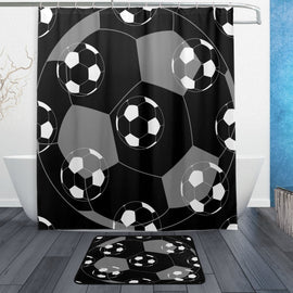 Abstract Football Soccer Ball Waterproof Polyester Fabric Shower Curtain with Hooks Doormat Bath Floor Mat Bathroom