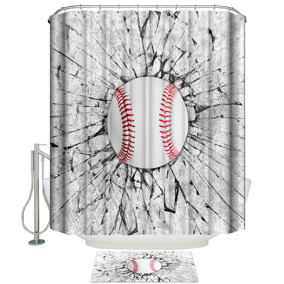 A Wall Cracked By A Baseball Shower Curtain Set Waterproof Fabric