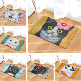 Bath Mat Cartoon Cat Printed Suede Shower Bathroom Carpet Home Decoration Outdoor Door Mat Kitchen Toilet Rug Funny Floor Mat