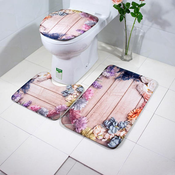 3pcs/set Bathroom Set Toilet Seat Cover Water Absorption Mat Toilet Seat Cover Non-Slip Bath Pad Bathroom Rug Home Decorations