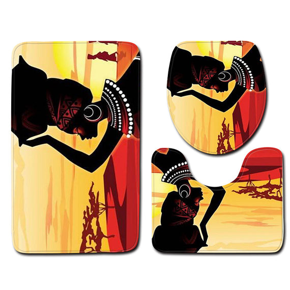 Zeegle African Woman Pattern 3pcs Bathroom Carpets Set Water Absorbing Toilet Bath Mats Set Lid Cover Pedestal Rug Bathroom Rugs