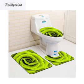 Free Shipping 3pcs Green Flower Banyo Bathroom Carpet Toilet U Type Bath Mats Set Non Slip Pad Tapis Salle De Bain Alfombra Bano