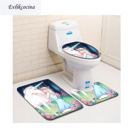 Free Shipping 3pcs Girl And Unicorn Banyo Bathroom Carpet U Toilet Bath Mats Set Non Slip Pad Tapis Salle De Bain Alfombra Bano