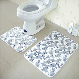 2pcs/set PVC Mesh Thicken Coral Fleece Floor Bath Mats Set Non Slip Bathroom Toliet Rugs 45*50+50*80cm Water Absorption Carpet